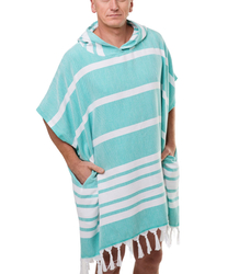 Sauna poncho z frędzlami w paski UNISEX bawełniane