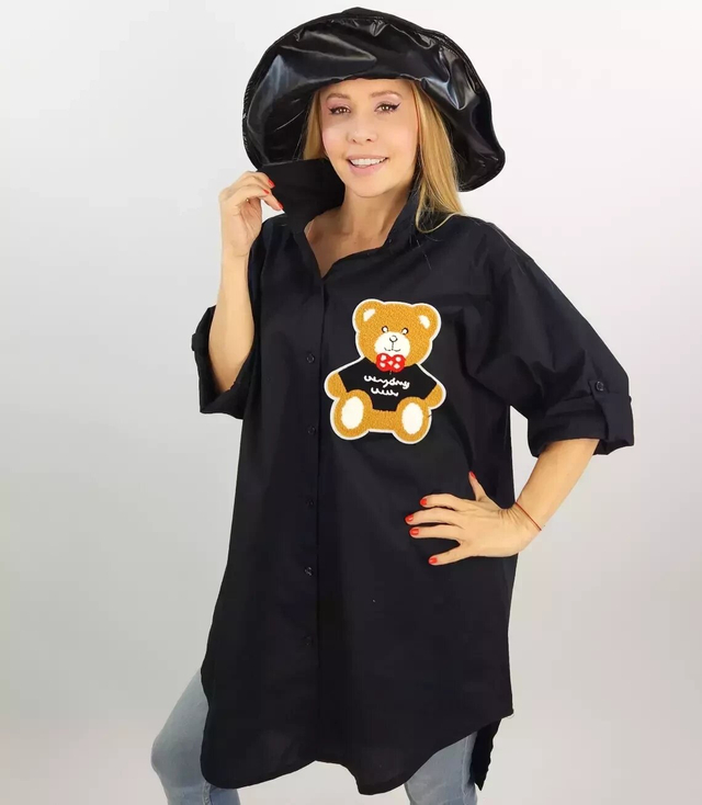 Long shirtdress shirt tunic with a teddy bear