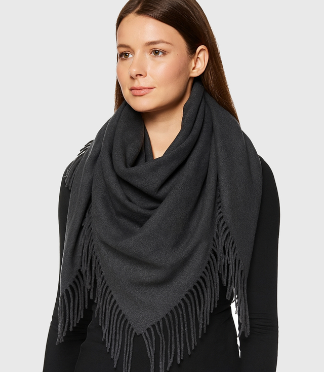 One-color shawl shlik scarf with fringe GRACE