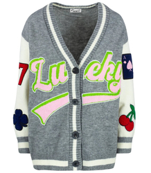 Short cardigan sweater with patches LUCKY 