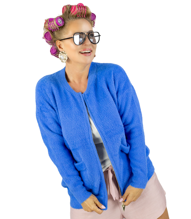 Krótki kardigan sweter rozpinany z puszystej dzianiny "COCO CHIC"