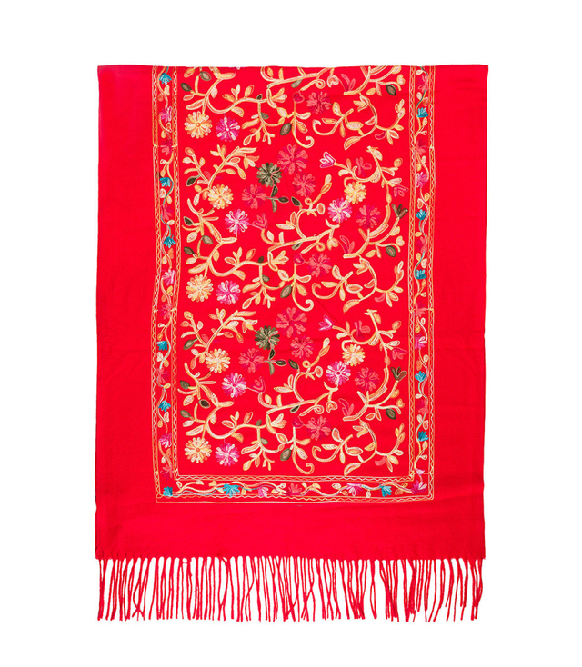 Women's folklore scarf with flower motif and tassels