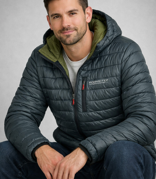 Men's PLUS SIZE quilted jacket with detachable hood
