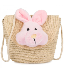 Children's straw bag with plush bunny 