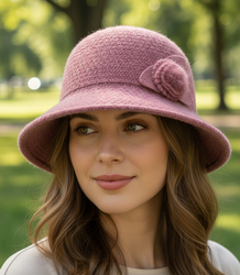 Women's hat cloche patch flower