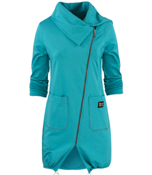 Thin long sweatshirt with a diagonal zipper and a BEATA neck warmer