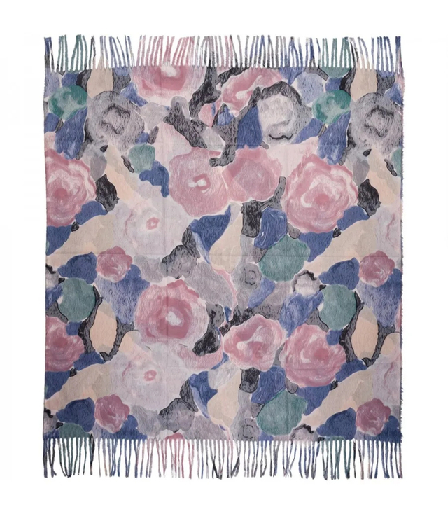 Multicolored elegant women's floral scarf with tassels