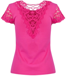 Short-sleeved T-shirt blouse decorated with lace LUIZA