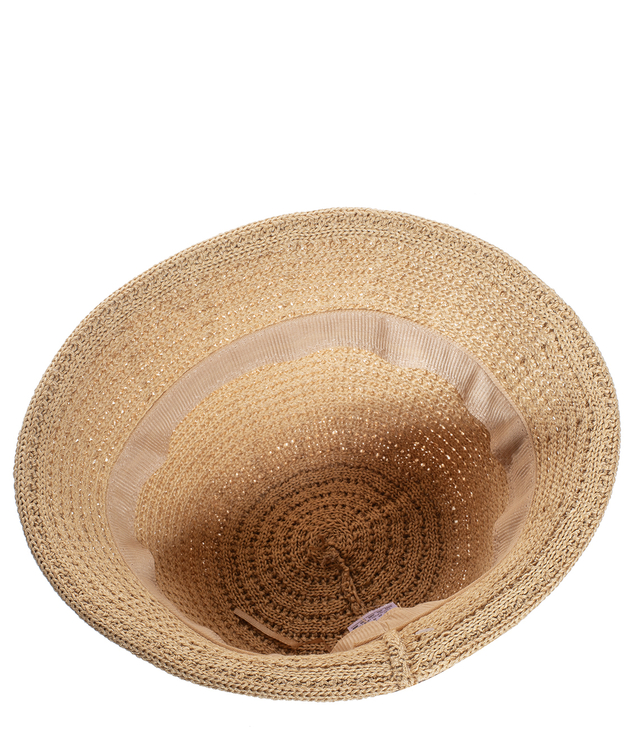 Braided straw hat BUCKET HAT with a decorative plate