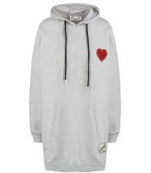 Long oversize dress sweatshirt with hood and heart patch LILLY