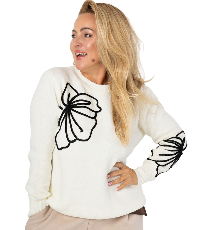 Classic women's sweater with 3D flower applique CLASSIC BLOOM
