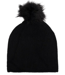 Warm women's beanie with pompon winter autumn ribbed monochrome hat