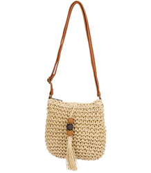 Small summer shoulder bag made of paper raffia adjustable strap