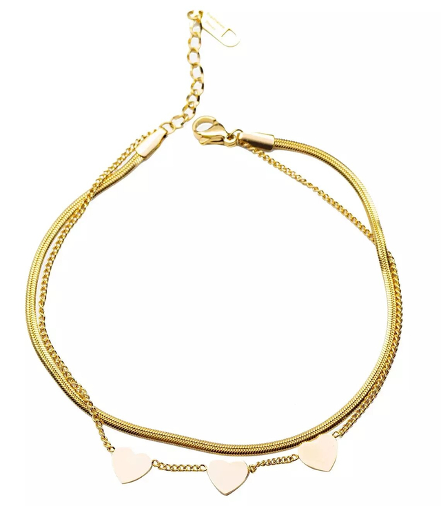 Gold double chain heart bracelet