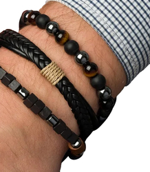 Set of men's bracelets natural stone