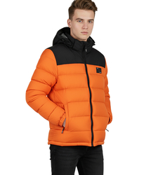 Warm men's quilted winter jacket with hood 