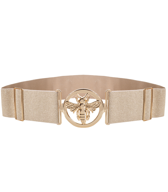 Women's belt with gold bee, adjustable, elastic