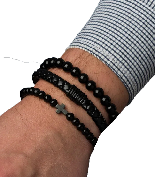 Set of men's bracelets natural stone