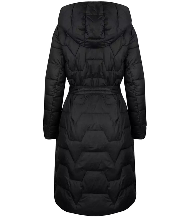Long winter coat, jacket tied at the waist