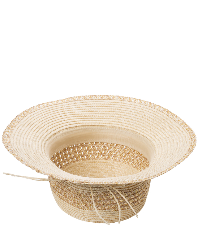 Women's straw hat chapeau-cloche gold thread