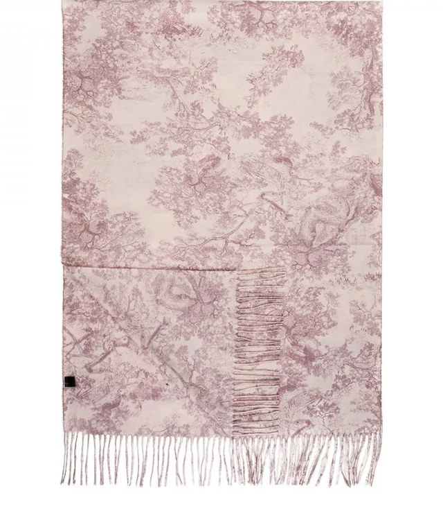 Women's scarf with floral motif and tassels elegant