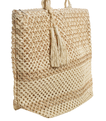 Large basket, summer bag, soft woven handbag with tassel