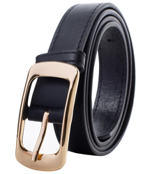 Smooth women's eco leather belt with gold buckle 2 cm