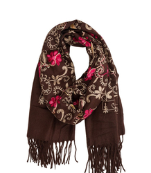 Women's folklore scarf with flower motif and tassels