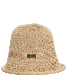 Braided straw hat BUCKET HAT with a decorative plate