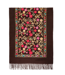 Women's folklore scarf with flower motif and tassels