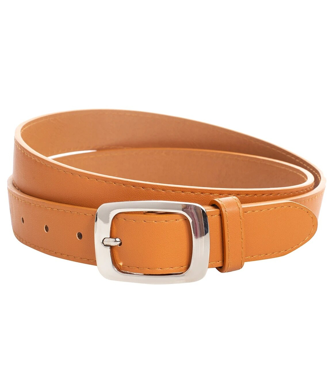 Smooth women's eco leather belt with silver buckle 3 cm