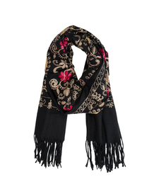 Women's folklore scarf with flower motif and tassels