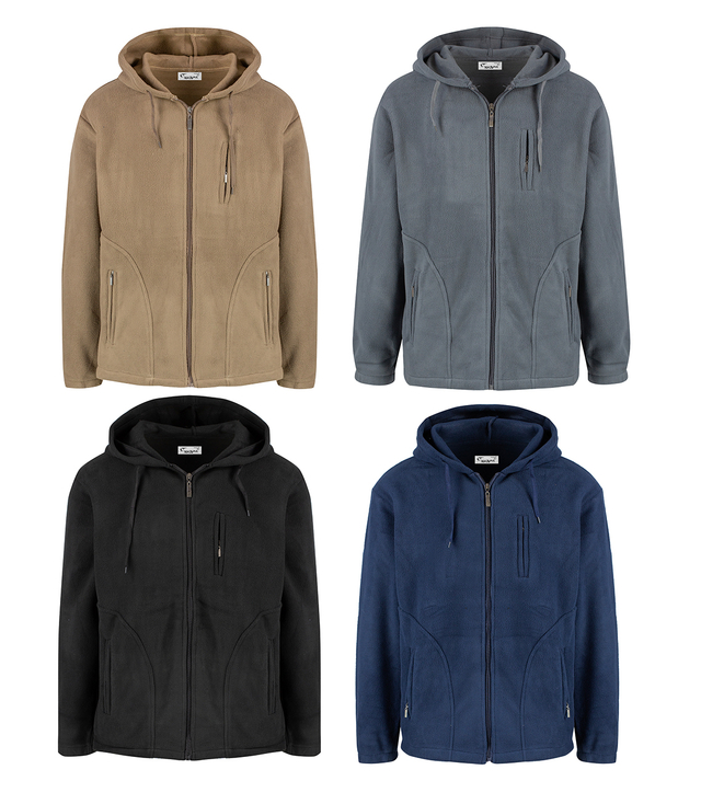 Men's warm fleece with hood and three pockets single color