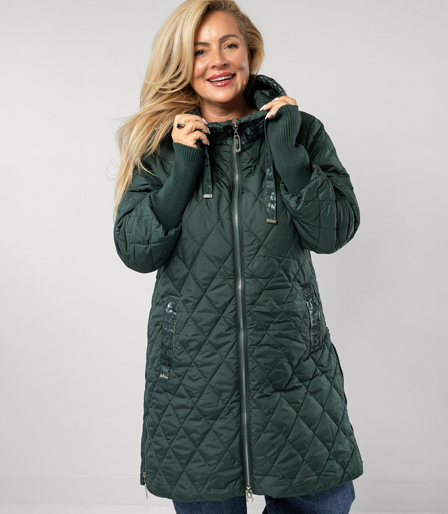 Long winter jacket with decorative hood LUNA