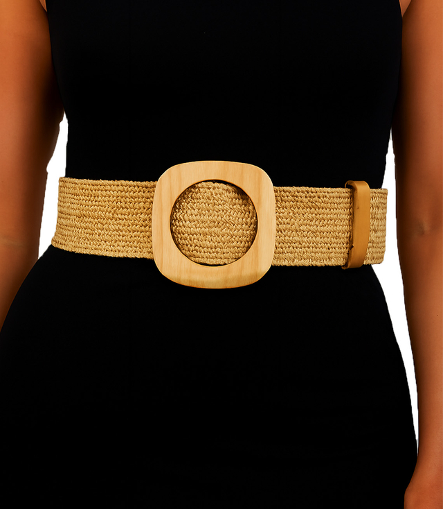 Braided women's belt with large buckle