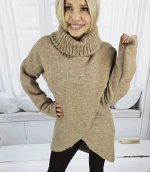 Warm womens turtleneck sweater with a slit MARIETTA, wool