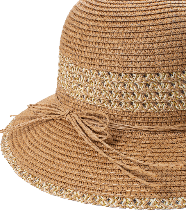 Women's straw hat chapeau-cloche gold thread