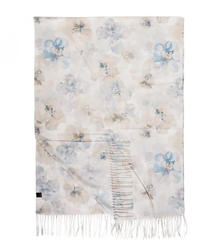 Women's scarf with floral motif and tassels elegant