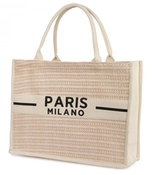 PARIS MILANO braided shopper bag for summer beach large eco bag