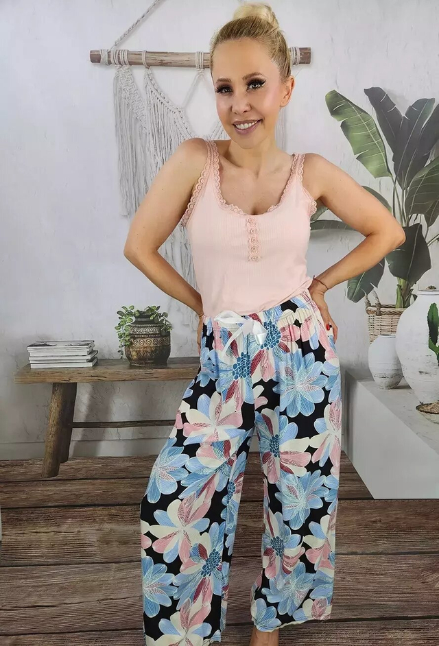 Summer long wide pattern pants LUIZA