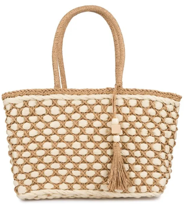 Large basket, summer bag, soft woven handbag with tassel