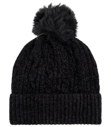 Warm women's cap with pom-pom autumn winter monochrome hat