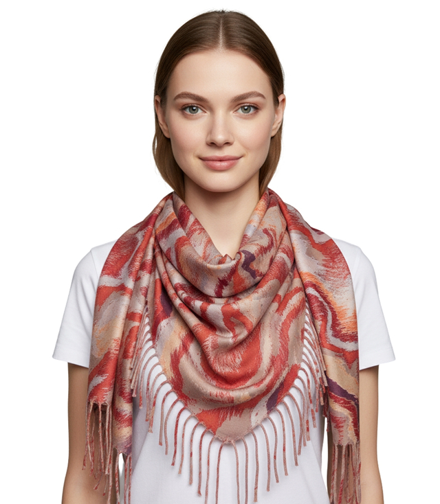 Wavy delicate pattern scarf with tassels