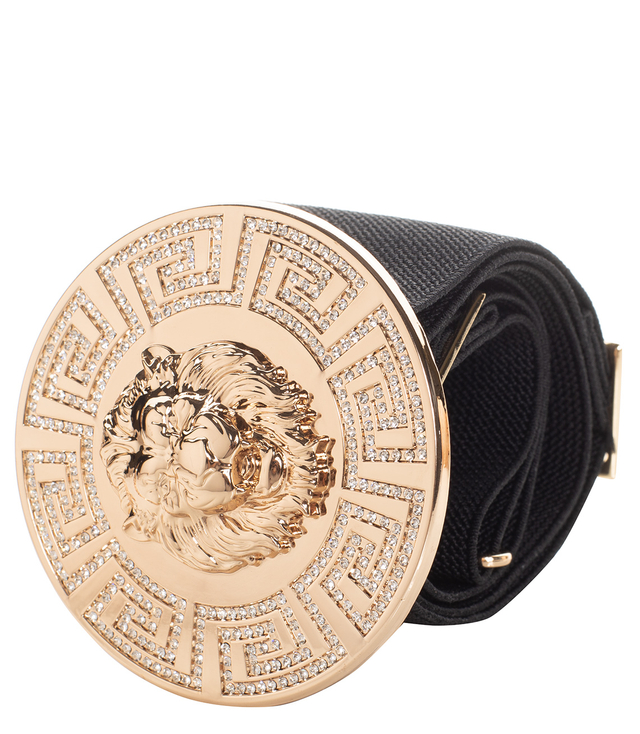 Women's belt with a gold lion and zircons, adjustable and elastic