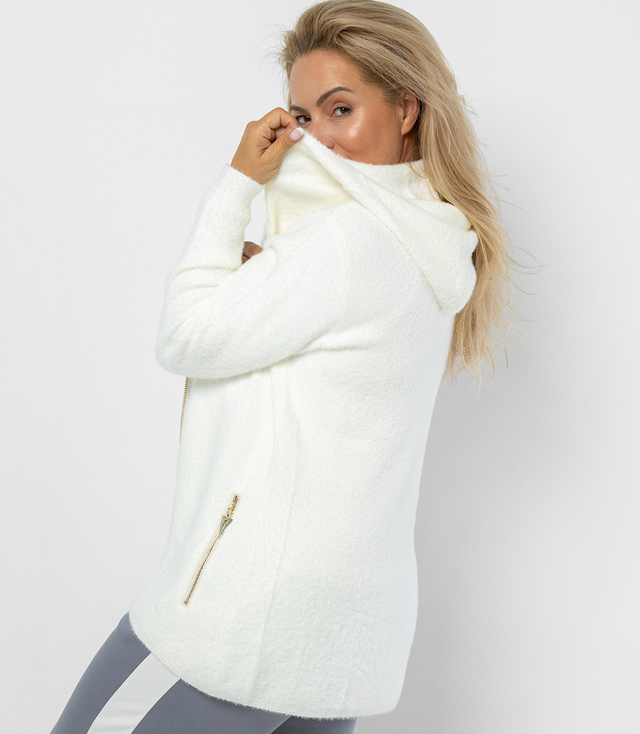 Warm cardigan sweater made of fluffy knit fabric GRAZYNA
