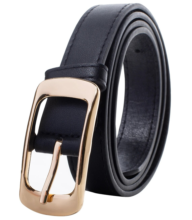 Smooth women's eco leather belt with gold buckle 2 cm