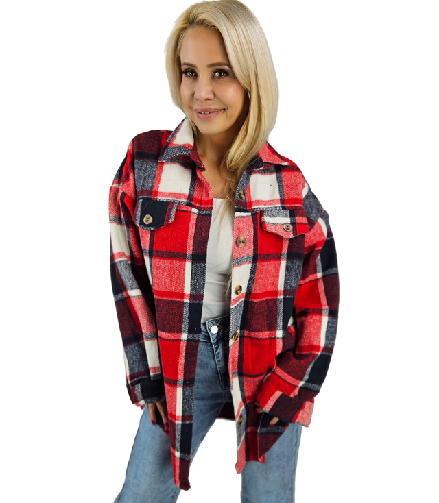 Loose, warm, checkered women's shirt. Longer back CLARE