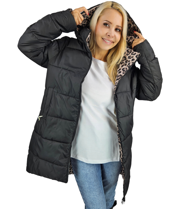 Long, reversible transitional jacket with a hood, warm MIA