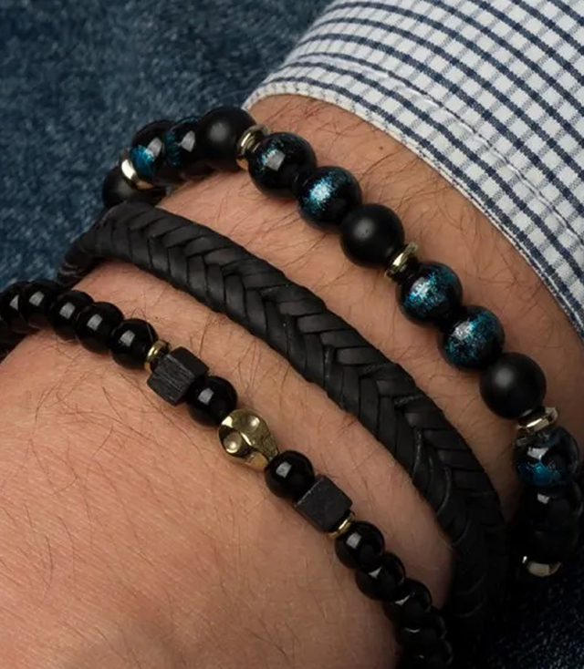 Set of men's bracelets natural stone