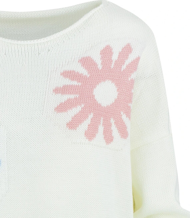 Women's sweater in colorful flowers with a longer back LILANA